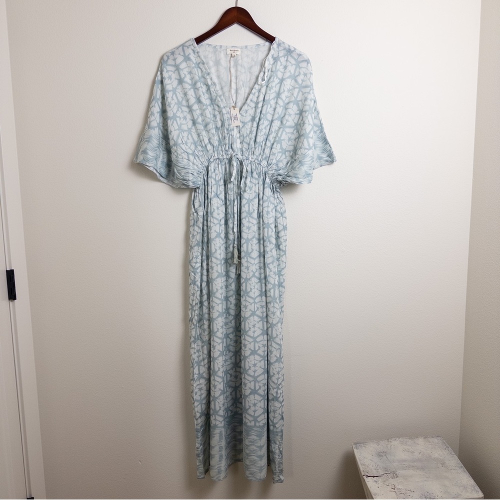 World market tie dye boho maxi v neck tassel drawstring dress size l/xl